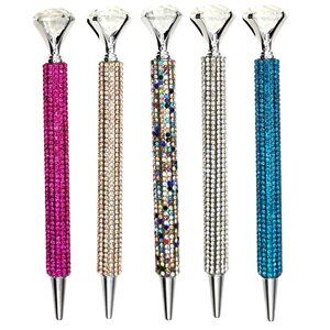 🟢 5️⃣ Pack Bling Rhinestone Crown Assorted Ballpoint Pens